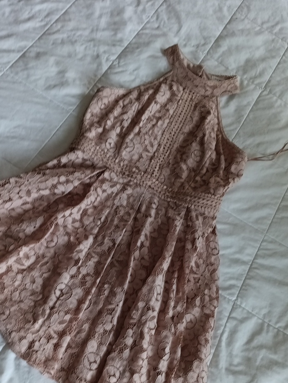 Blu Pepper Lace Halter Mini Dress in Blush Pink